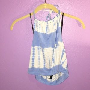 Light blue tie die halter top